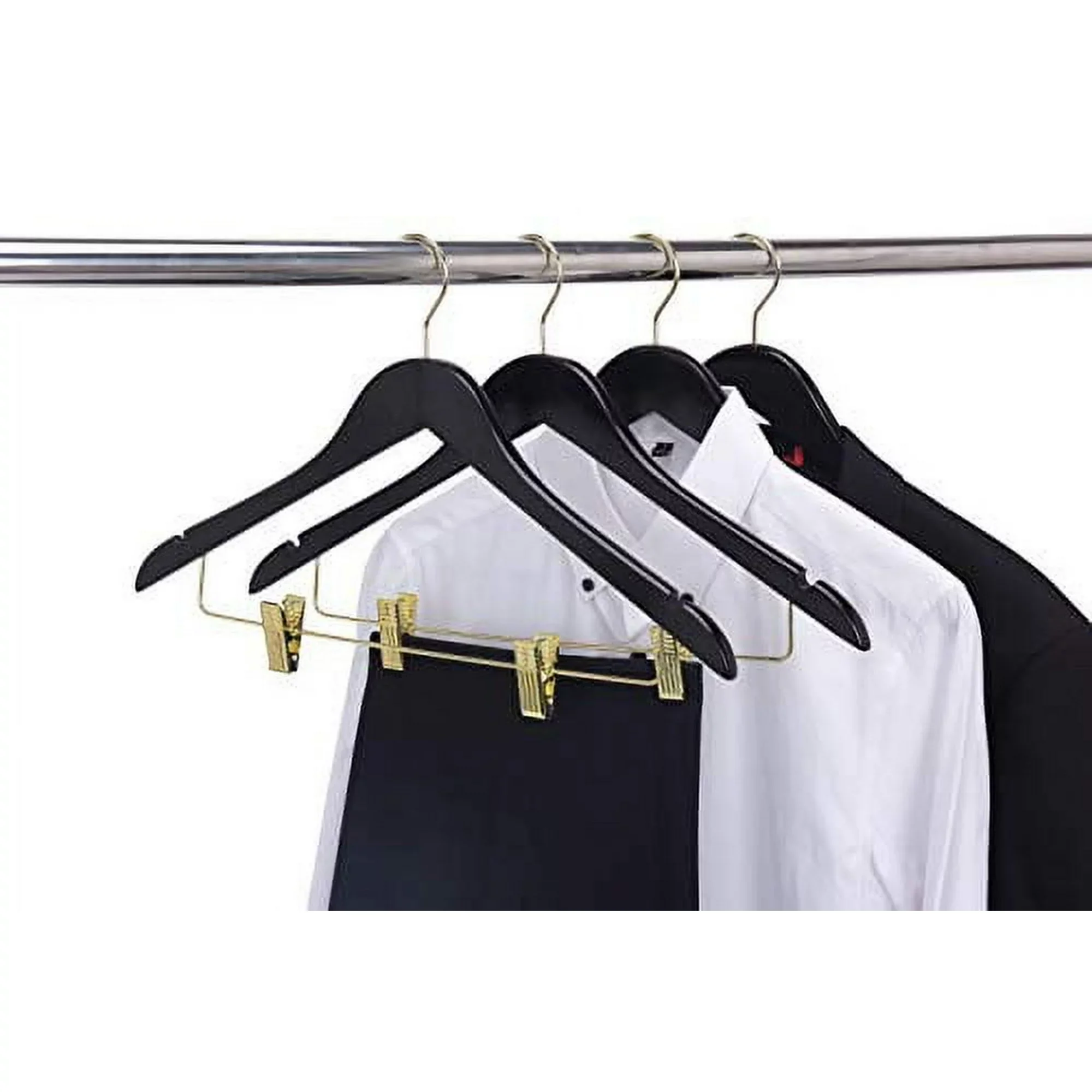 Black Solid Clothes Wood Hangers Trousers Rack Anti Slip Gold Hook Clothes Hanger black gold hook wooden hanger