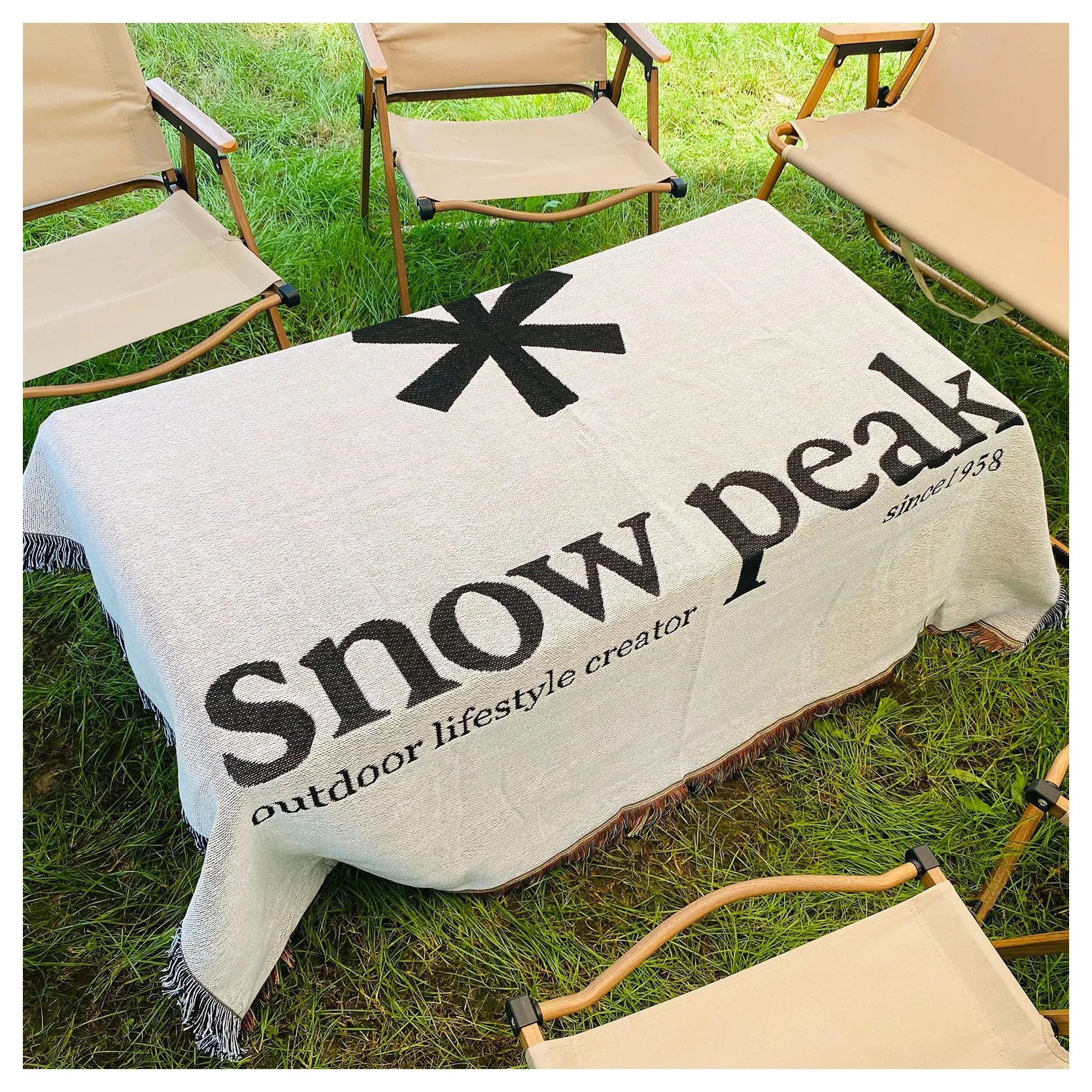 Wholesale Polyester Cotton Custom logo solid letter tassel picnic Travel Woven outdoor picnic Blanket rug for Beach decor