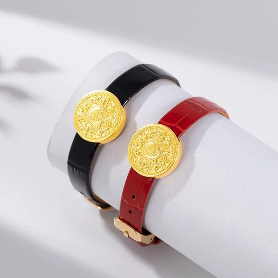 Simple Leather Bracelet with Light Gold Buckle Jewelry String Letter Classic Minimalist Leather Strap Accessories  8mm 10mm