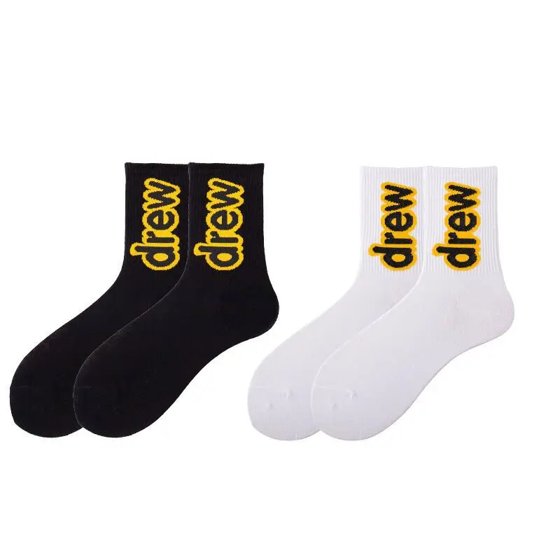 Wholesale Fashion Letters Drew Hip-hop Basketball Stocking Breathable Cotton Popular Letter Women Sports Socks