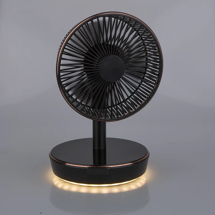 2020 new adjustable table fan with night lights with different brightness rechargeable fan with stand