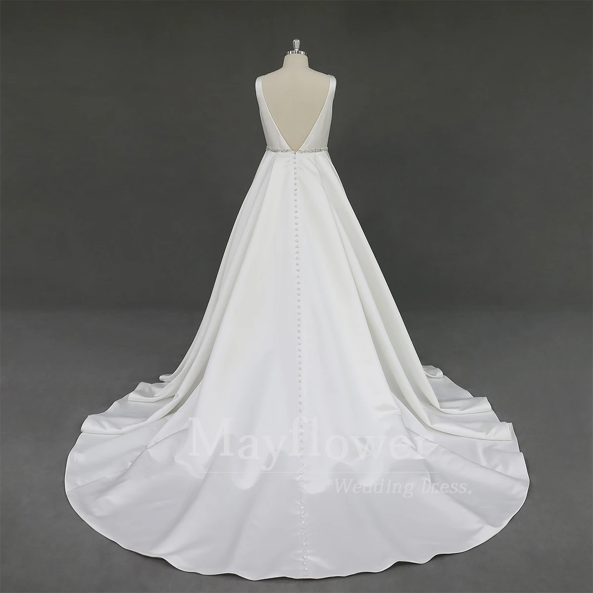 Plunge neckline bridal gown satin plus size wedding dress for fat brides