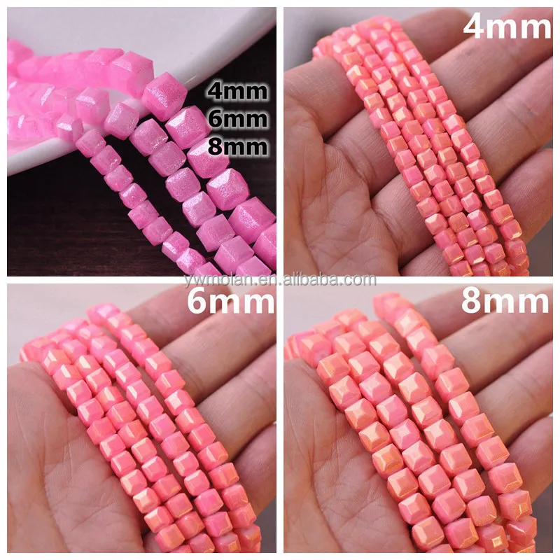 4mm 6mm 8mm Foil Coated Cube Faceted Glass Loose Crafts Beads Wholesale Lot for Jewelry Making DIY Crafts Findings