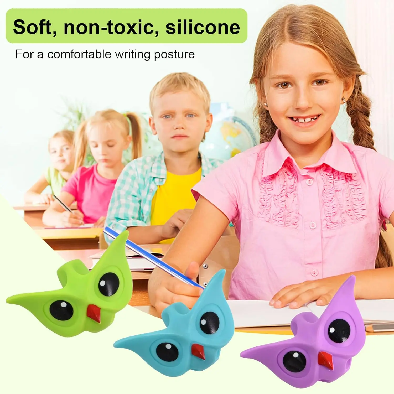 Cute Owl Pencil Silicone Sleeve Student Children Promotion Stationery Gifts Ergonomic Colorful Pencil Grip Set Lead Accepted 4CM