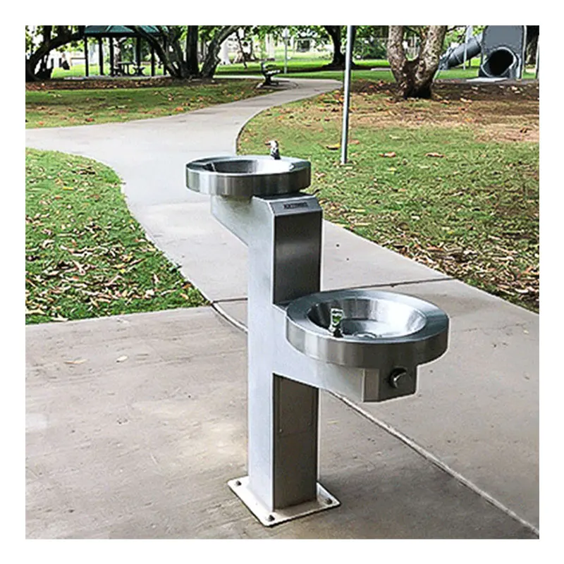 Stainless Steel Outdoor Freestanding double basin drinking water fountain