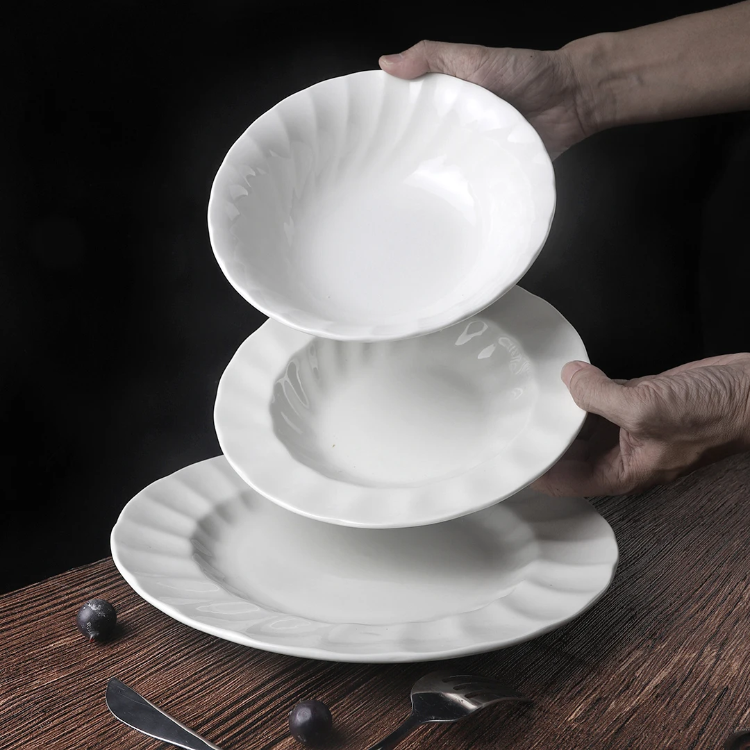 white embossed vintage bone china western food pasta dinner plates bowl sets luxury porcelain ceramic nordic tableware set