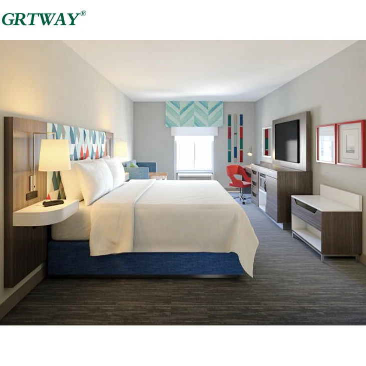 GRT6124 Hotel Furniture Modern King Size Bedroom Sets Custom Upholstered Beds Hampton Inn Hotel Furniture