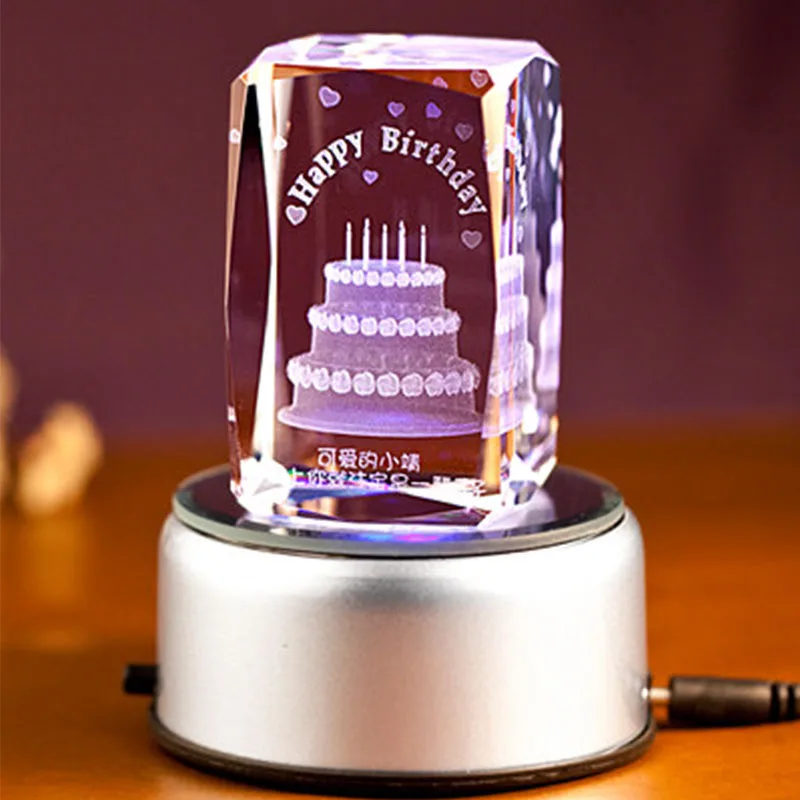 Бесплатная доставка, элегантный чистый кристалл, лазерная резка, кристалл, Розовый куб, подарок на день Святого Валентина, осветительная база