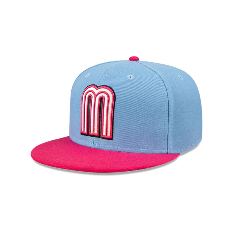 Wholesale Hat Mexico Cap 3D Embroidered Logo Polyester New E Custom Close Cap Flat Baseball Brim Fitted Caps For Men