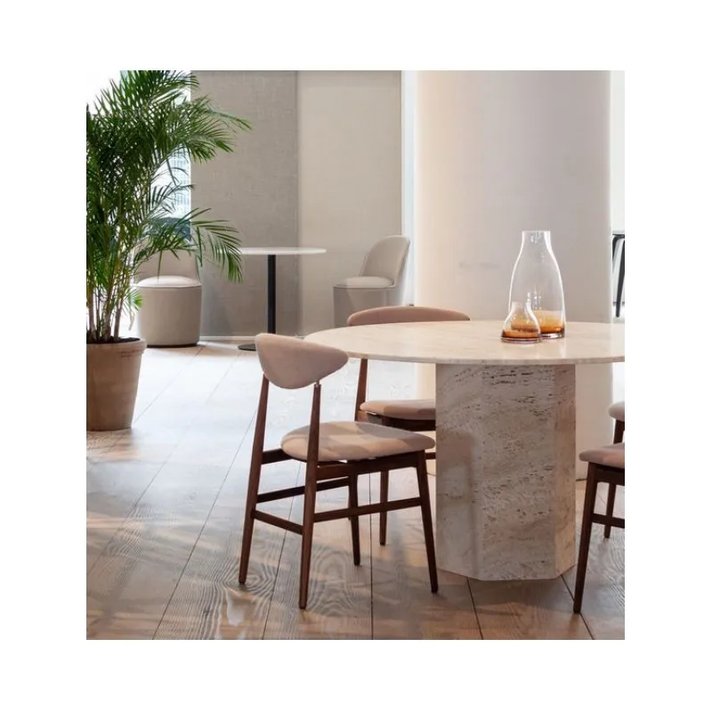 SHIHUI Antique Luxury Modern Living Room Stone Furniture Dinning Table Round Travertine Marble Dining Table