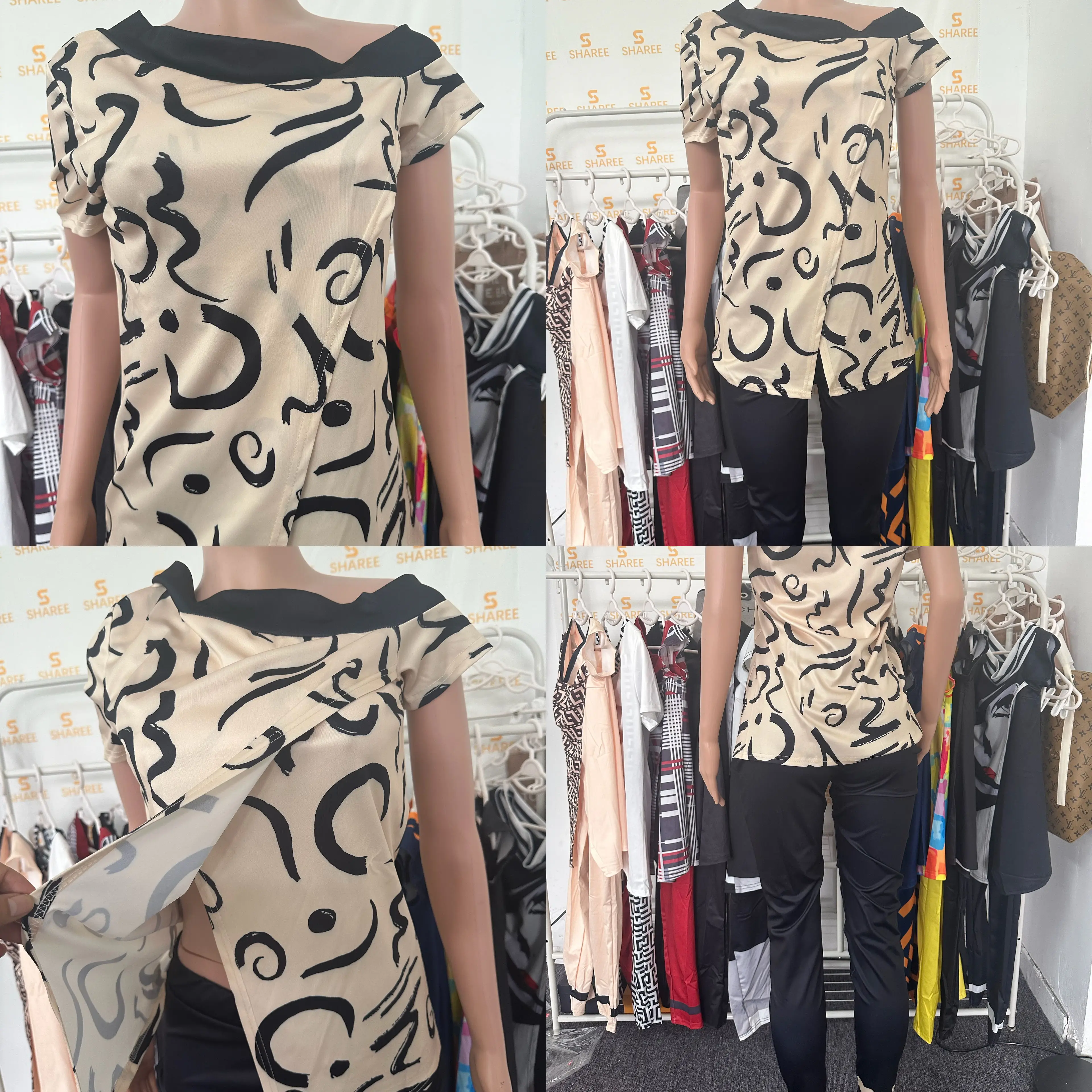 Sharee женская одежда большого размера, модная летняя коллекция 2023 года, асимметричные женские комплекты из 2 предметов с принтом и косым плечом