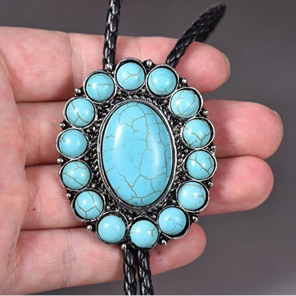 Hamocigia Factory Custom Oval Trendy Mint Dress Jewelry Stone Western Cowboy Bolo Tie One Piece