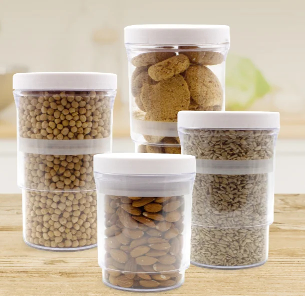 2IN1 SMART STORAGE JAR  Plastic Jars with Screw Top Lids Food Storage Container Transparent Portable Grain Jar