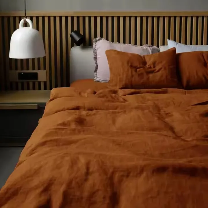 European linen natural 100% french flax linen bedding set pure linen comforter set bed fitted sheet set