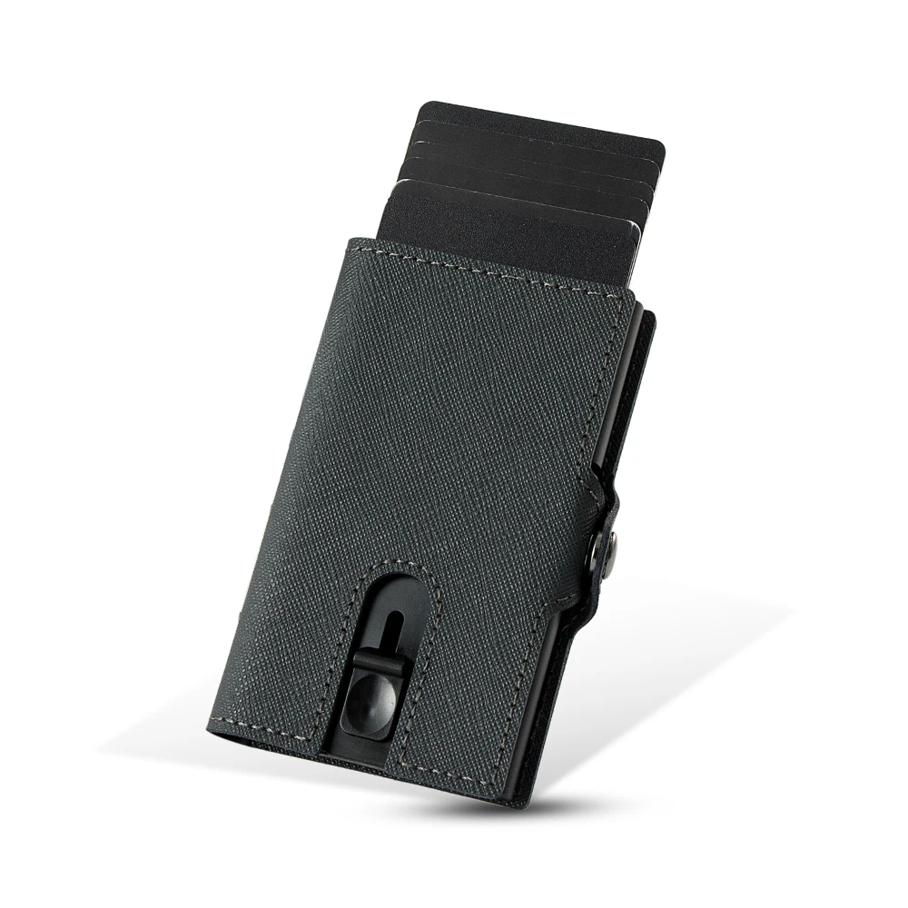 Casekey Real Crossing Pattern Leather Wallet Aluminum Credit Card Holder RFID Protection Men Wallet with Coins Zipper Pocket