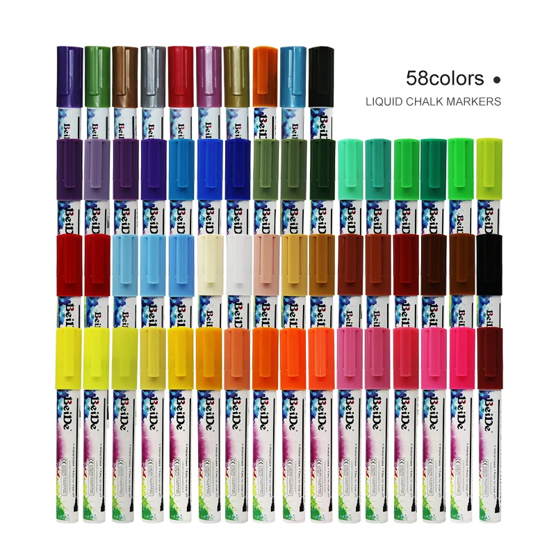 58 Bright Colors 6mm Reversible Tip Marker Pen for Painting and Drawing Liquid Chalk Marker