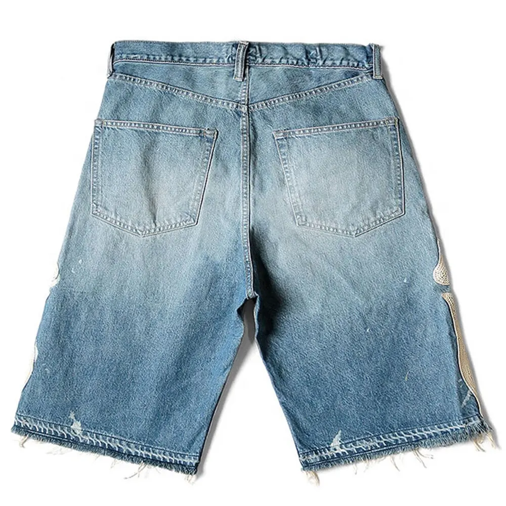 Topshow High Quality Men Cowboy Knee Length 100% Algodon Distressed Washed Raw Hem Denim Ripped Jeans Shorts Jorts