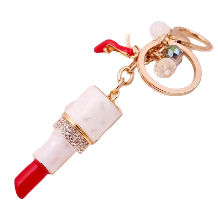 High-grade small diamond lipstick car key chain female south Korean creative cute little gift bag pendant keychain ring