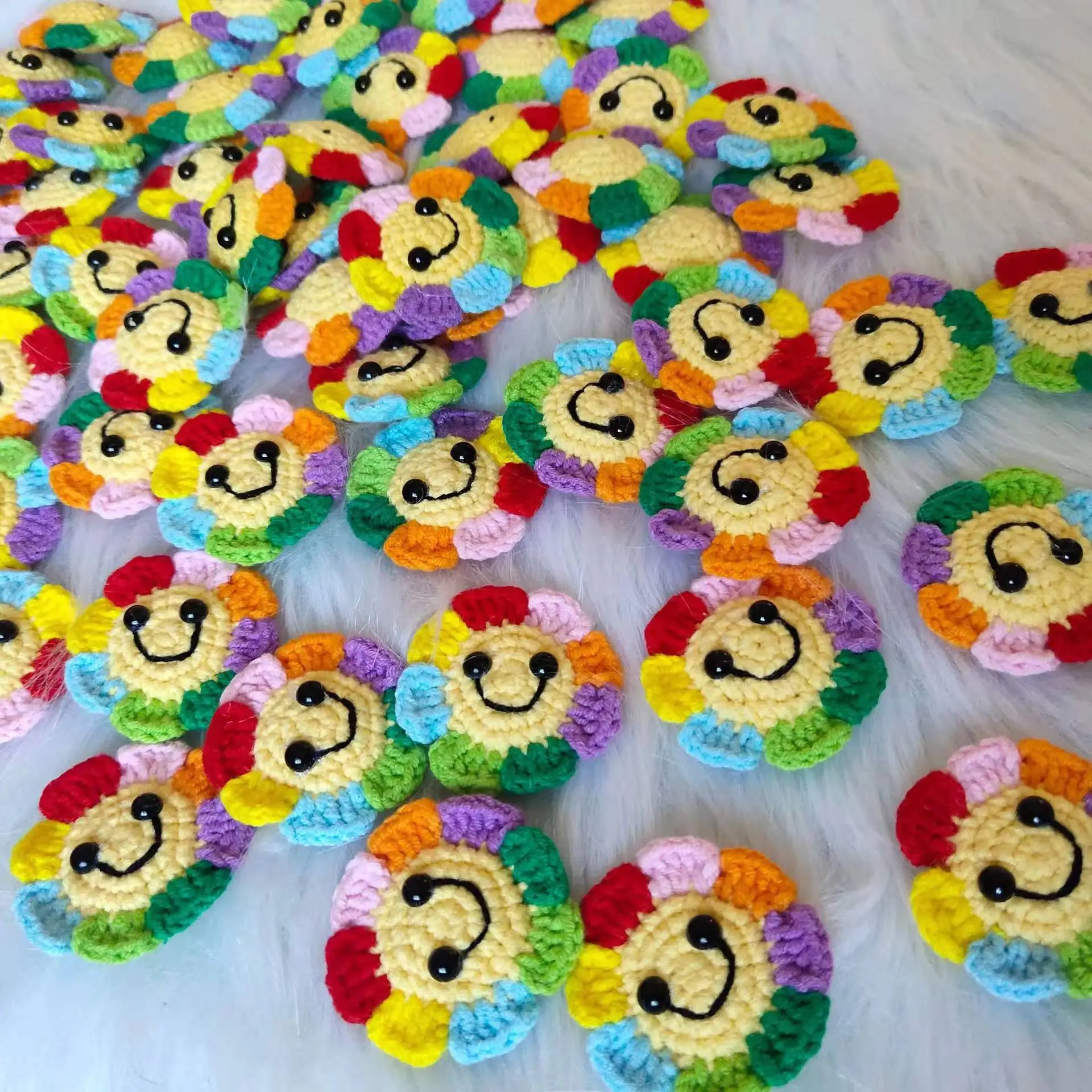 Handmade crocheted knitting lovely woolen yarn rainbow sunflower brooch