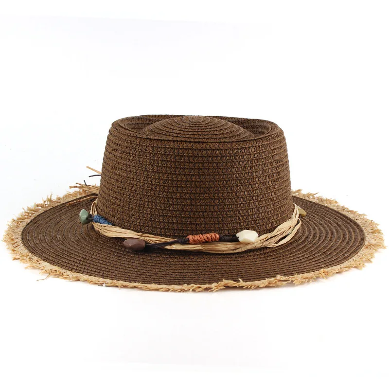 China Supplier Cheap Straw Boater Hat Sailor Skimmer With Black Band Summer Sun Hat For Men Women