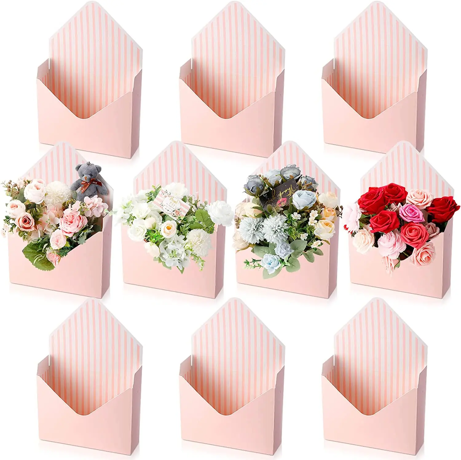 10 pieces Florist Bouquet Envelope Box Bulk Pink Bouquet Wrapping Gift Paper Box Wrapping Flower Box for arranging