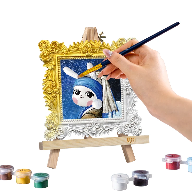 17.5 x 17.5 cm Lovely Rabbit With Pearl 100% DIY Adult Drawing Painting With Brush and Acrylic Painting By Numbers For Adults a