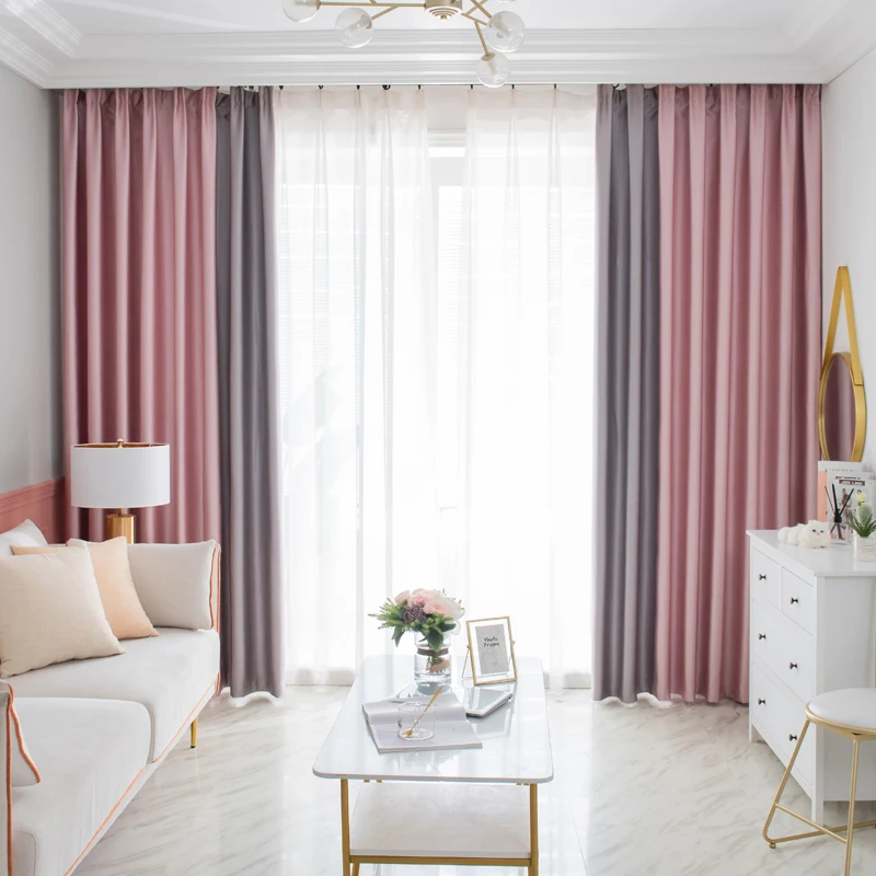 Classic Royal Quality Blackout Curtains Window Grommet Top Boho Room Darkening Light Pink Gray Patchwork Curtain For Kitchen