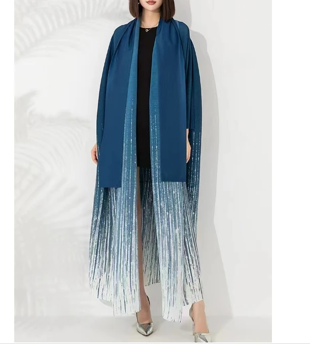 2024 Bohemian High Quality Miyake Abaya Dubai Muslim Pleat Women Dress Turkey Print Plus Size Loose Long Gown  Cardigan Robe