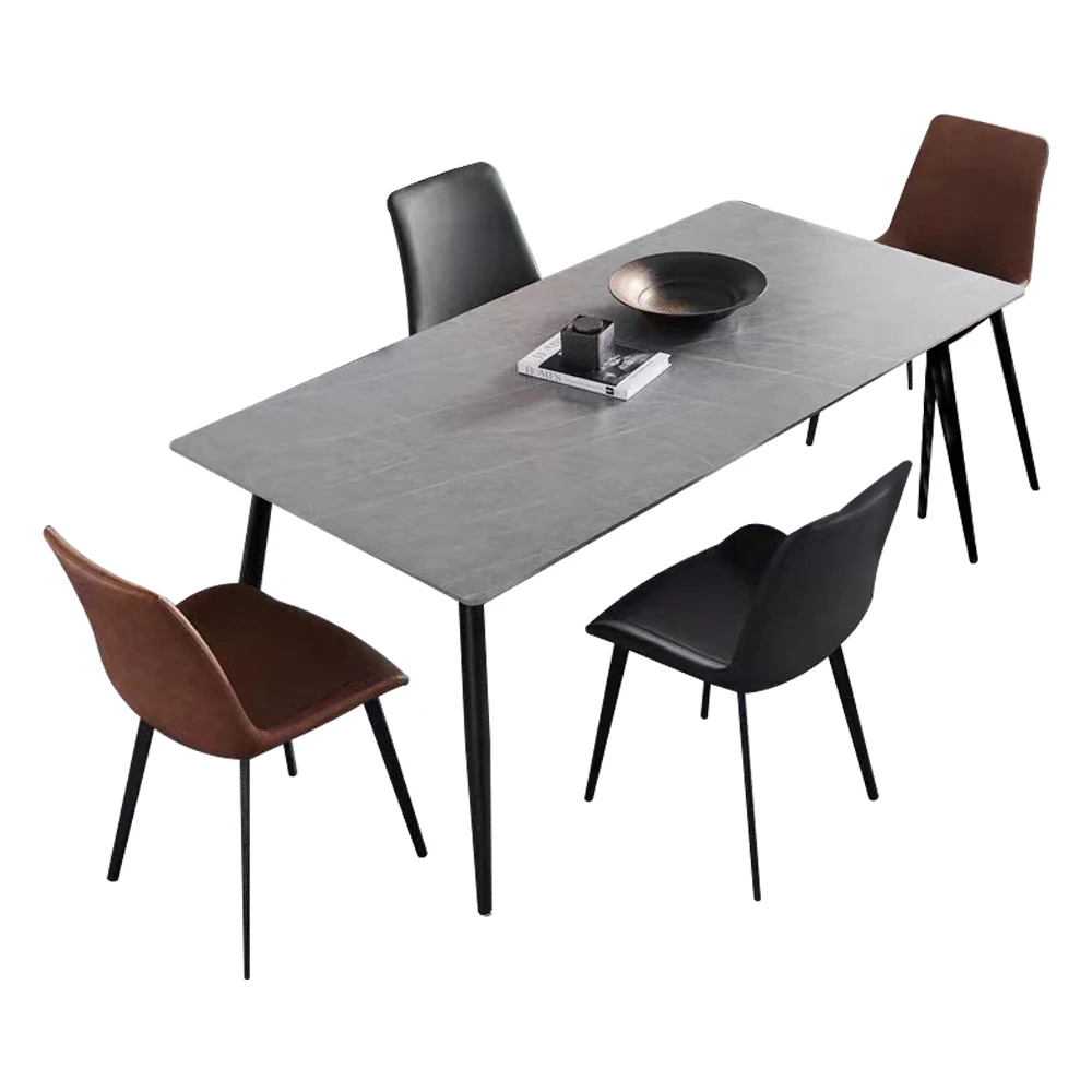 Modern elegant 6-Seater Black Sintered Stone Dining Table With Metal Feet