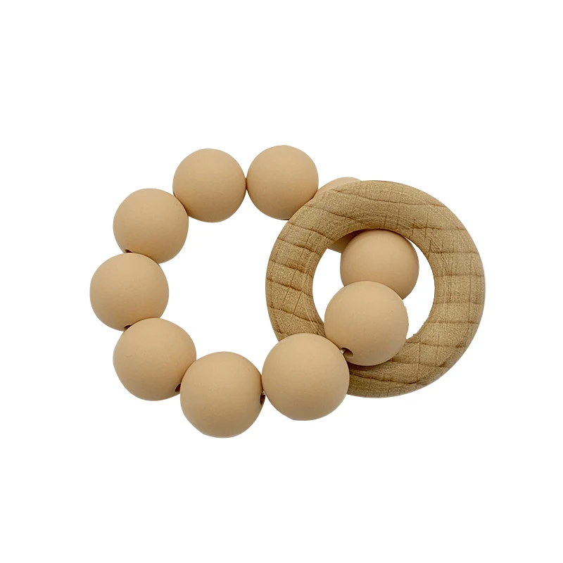 
Infant Teething Rings Wooden Rattles Sensory Toys Retro Color Beech Wood Baby Teether Bracelet 