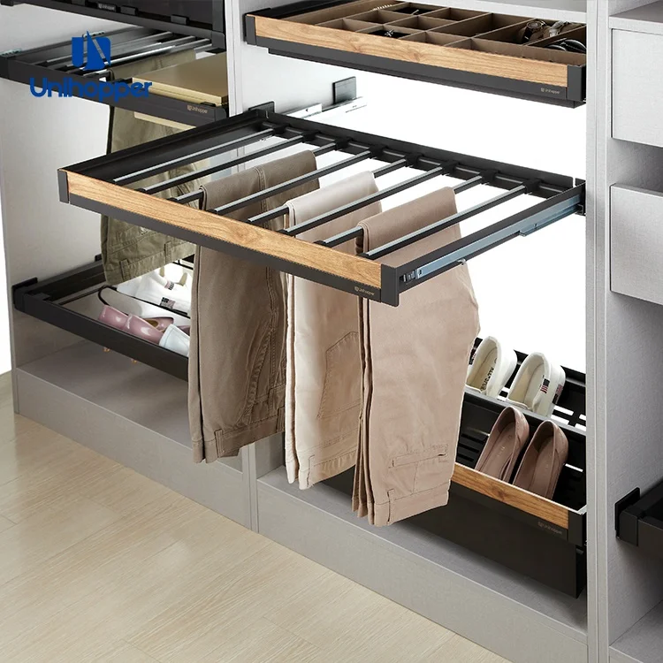 Unihopper Factory Closet Soft Closing Wooden Panel Pull-out Trouser Holder