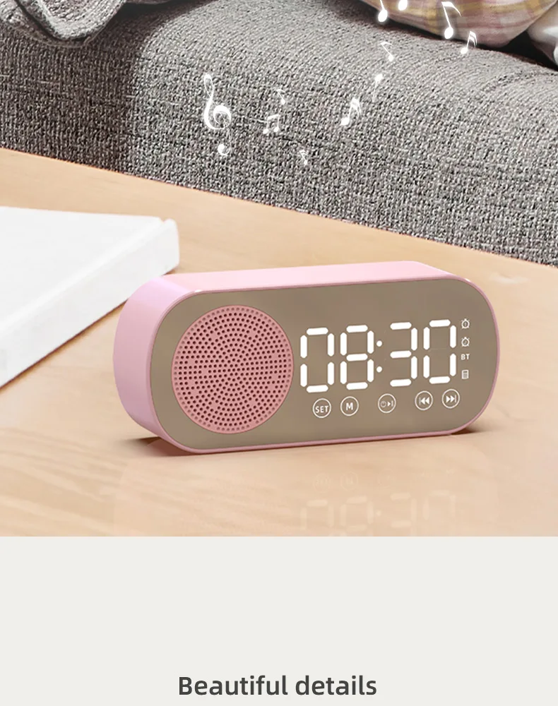 2022 New Product Alarm Clock With Mirror Digital Clock USB Charging Mini Portable Bluetooth Speaker