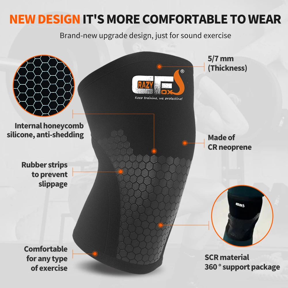 5mm Neoprene Knee Sleeves Support Compression Knee Braces Non-slip Silicone Knee Pads for Weightlifting,Crossfit,Basketball,Gym