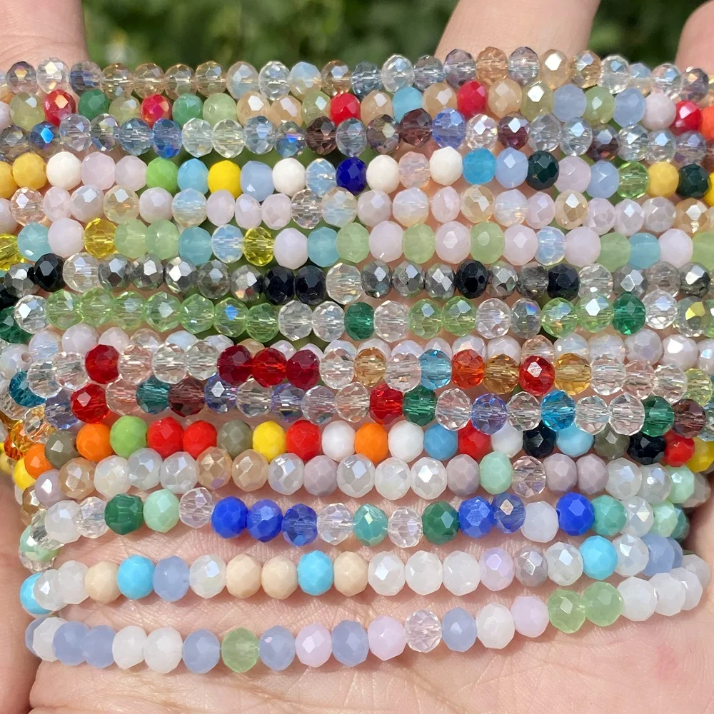 AsVrai U 3x4mm Colorful Faceted Glass Crystal Beads Spacer Beads For Jewelry Making Handmade DIY Bracelet Necklace Accessories