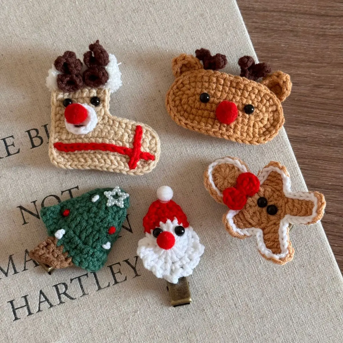Cute Christmas Hair Accessories Handmade Crochet Snowflake Gingerbread Man Hair Clips Lovely Knitted Bow Hairpins