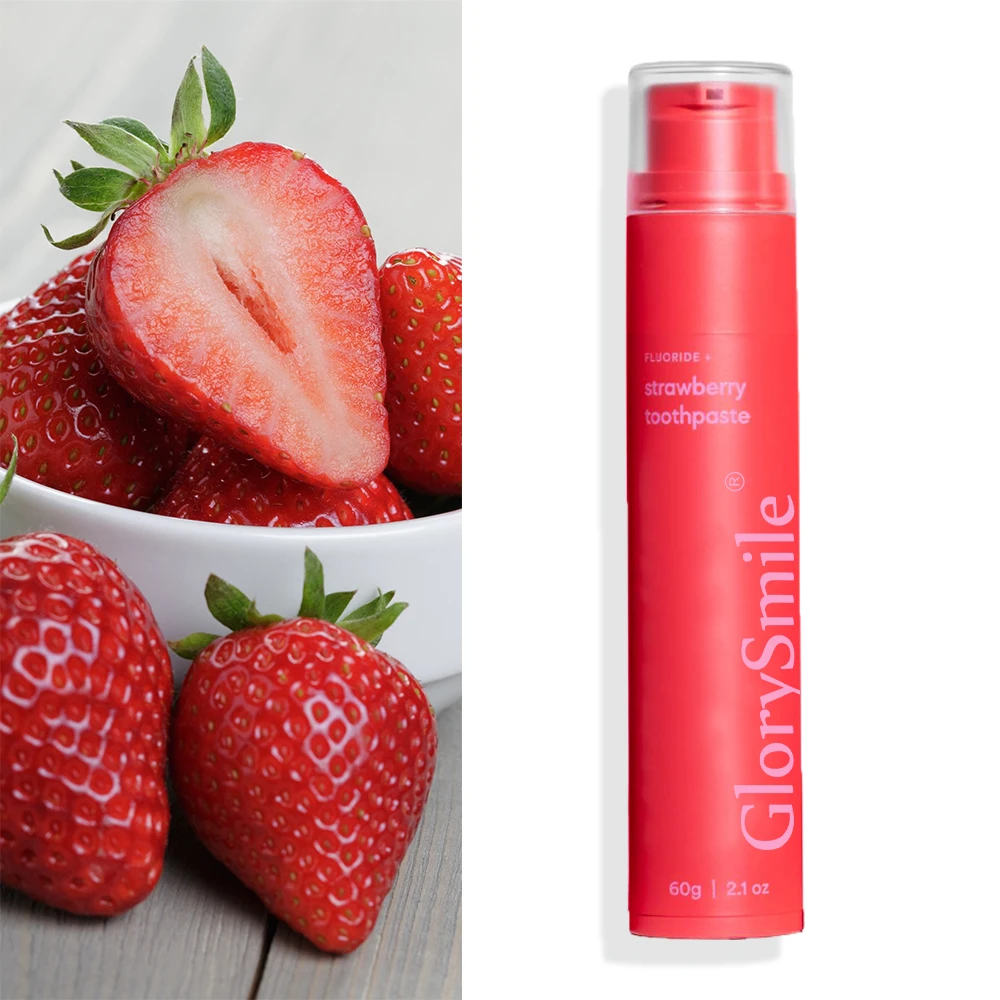 Popular Design Fruit Toothpaste 60g Pump Bottle Fresh Breath Strawberry Banana Toothpaste Private Label