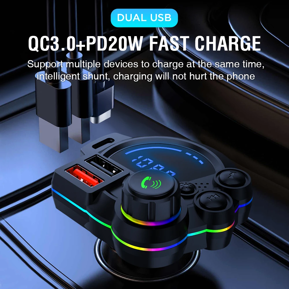 P22 Car Bluetooth MP3 Player with FM Transmitter QC3.0 PD20W Fast Charging USB Car Charger 12 Months Multi-Function Stereo Sound