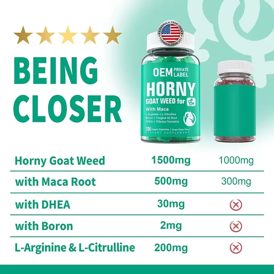 OEM Horny Goat Weed Gummies Males & Women Supplements Maca Root Gummies for Energy Booster