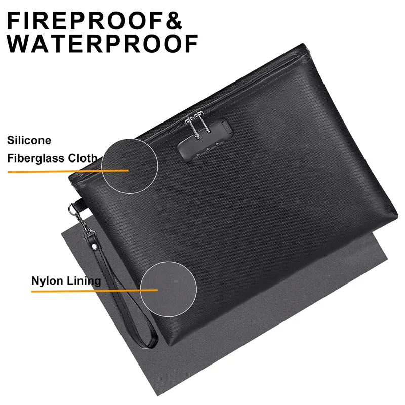 Water Resistant Fireproof Document Bag Fire proof Document Money Bag Passport Money Credit Travel Security Bags