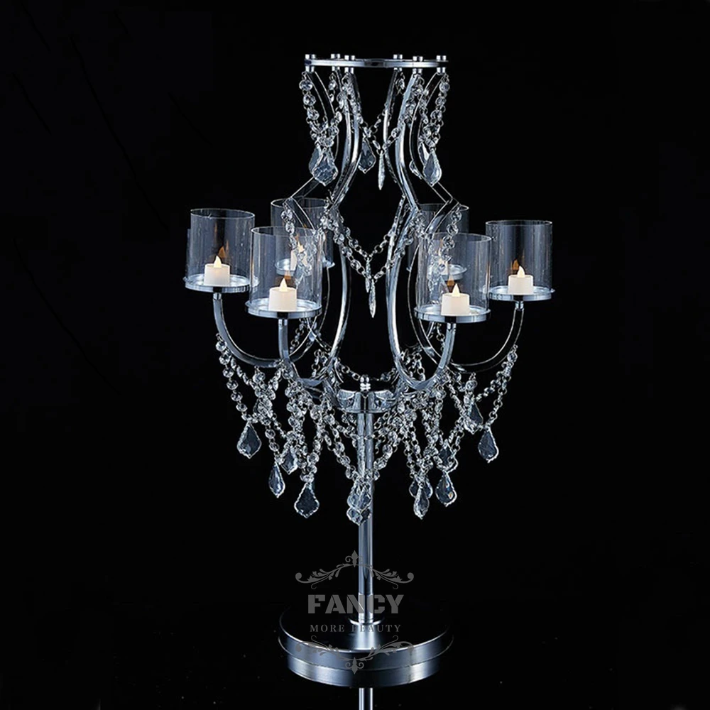 Silver Crystal Metal Candelabra Candlesticks Vintage Table Centerpiece for Wedding Party Events