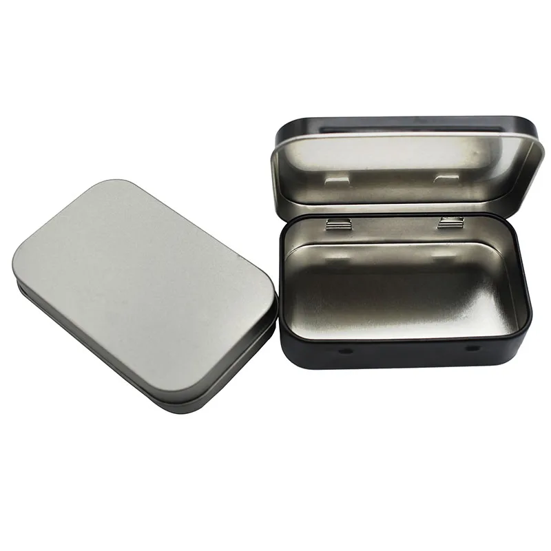 Survival Kit Tin Small Empty Metal Tin Silver Black Flip Storage Box Case Organizer For Money Coin Candy Key Mini Metal tin box