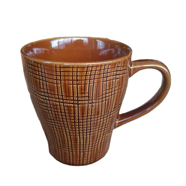
wholesale burnt sugar coloring ceramic drinking mug knitted style tea coffee mugs 