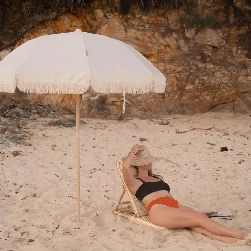 outdoor colorful windproof sea beach umbrella with sand pocket, Good quality recycled tassel sand sun parasol 6ft 7ft 8ft