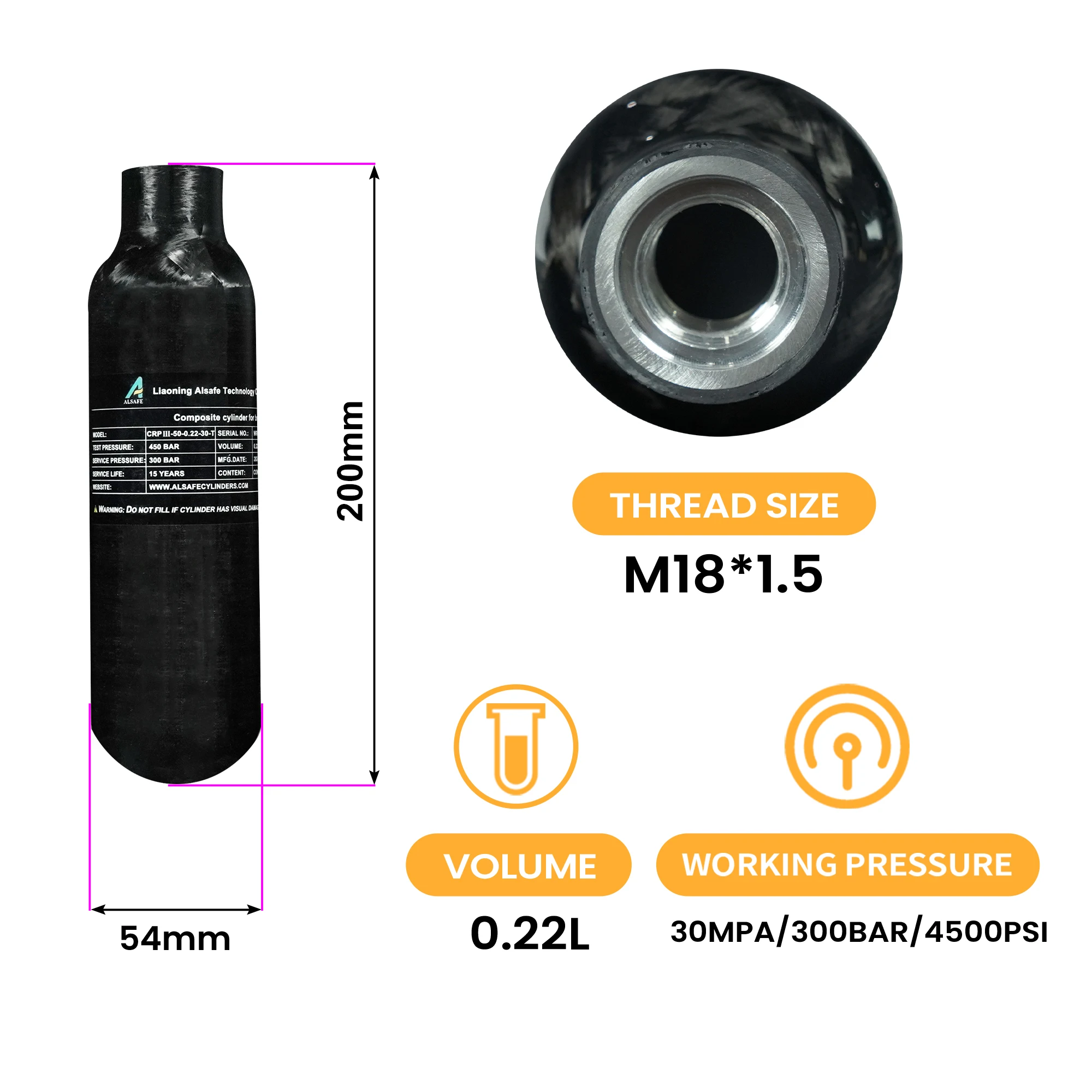 TUXING High Performance ODM 0.22L 220CC HPA 300bar 4500psi 30mpa PCP Hunting High Pressure Paintball Pcp Carbon Fiber Air Tank