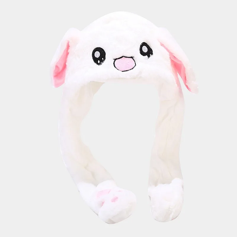 Factory ship customized logo fashion funny animal air pumping fur plush rabbit party cute winter warm moving bunny ears hat