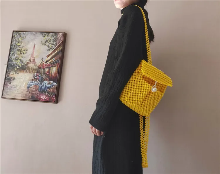 fashion bright yellow handcraft ladies beaded shoulder bags