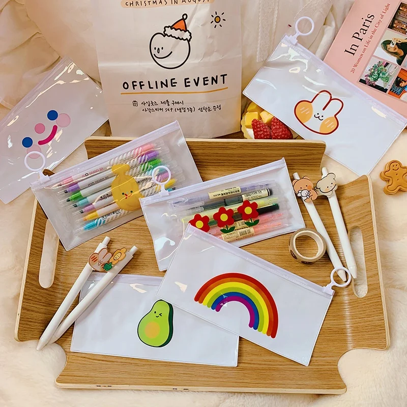 Customize Transparent PVC Pencil Zipper Pouch Bag with Printed Pattern Hot Sale Stationery Promotional Gift Pouch