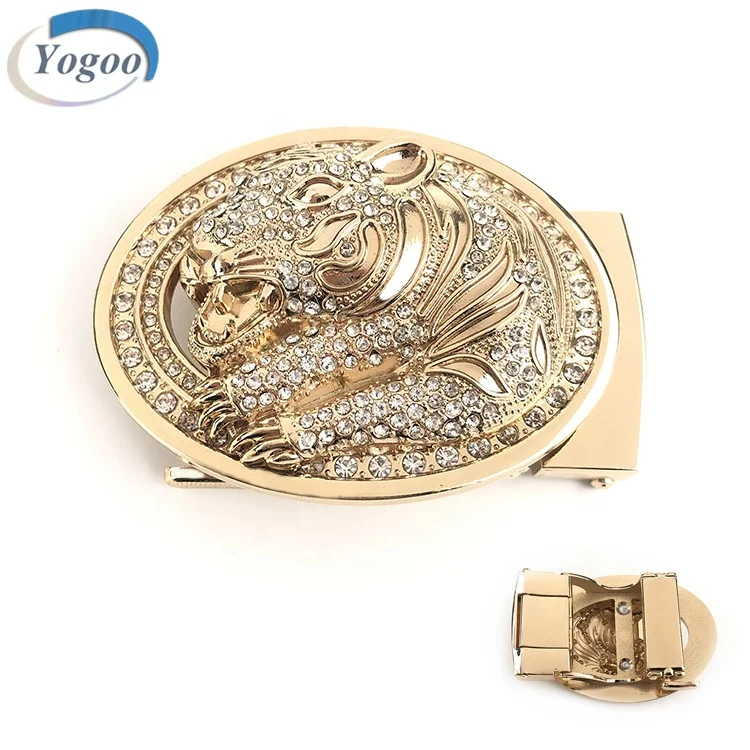 Automatic Custom Zinc Alloy Tiger Logo Embossed Men Buckles with Leather Belts