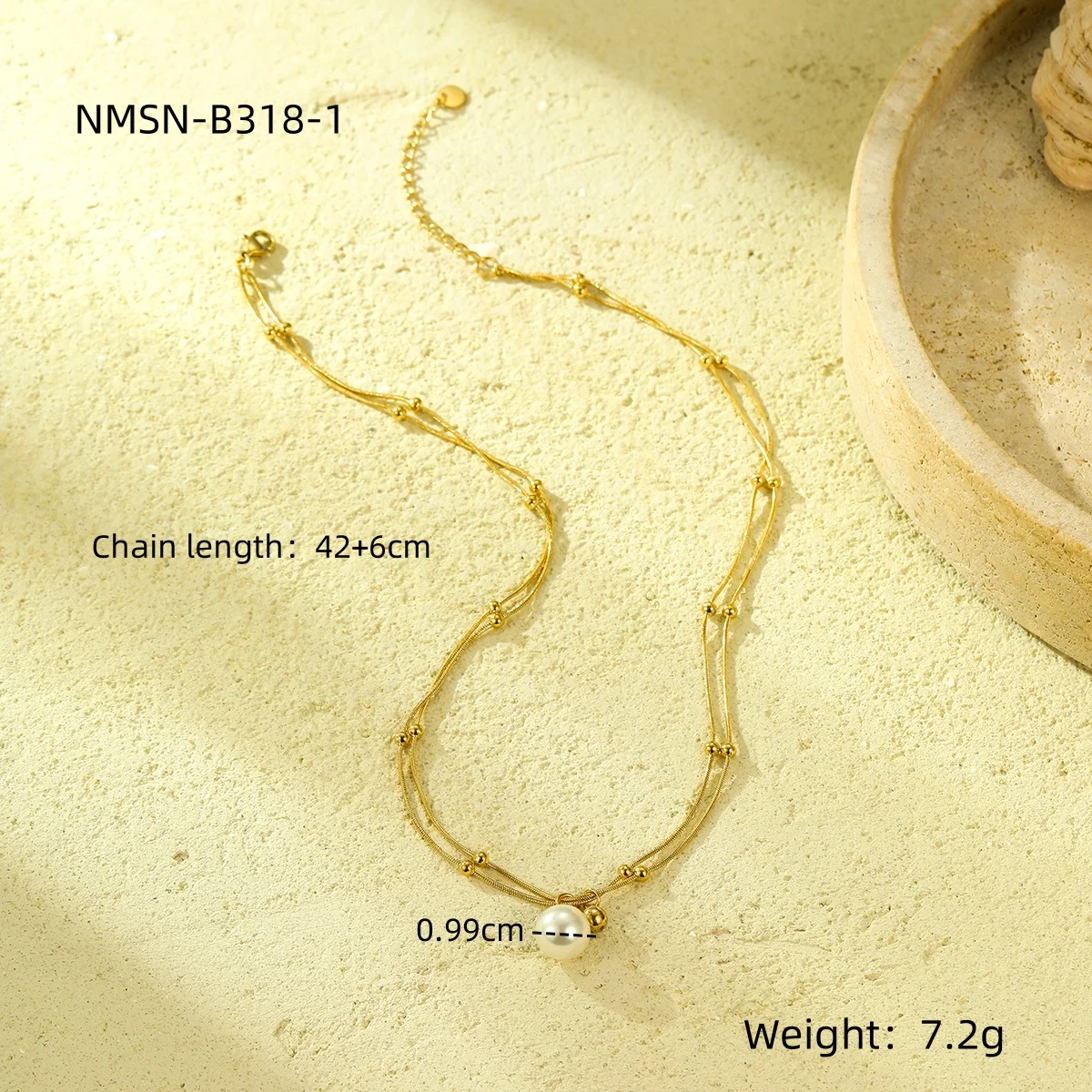 New Trendy Dainty snake Chain Stainless Steel waterproof Double Satellite chain Choker Pearl Pendant Multi Layer Pearl Necklace