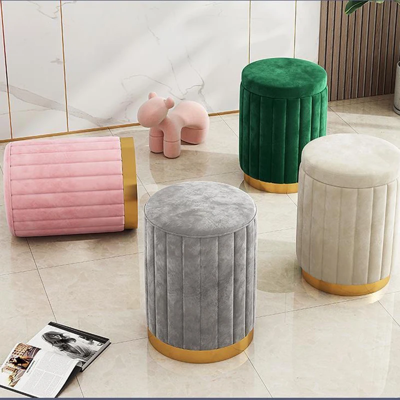 New Nordic makeup stool PU Leather Upholstered small round stool Stainless Steel Base Footrest Chair